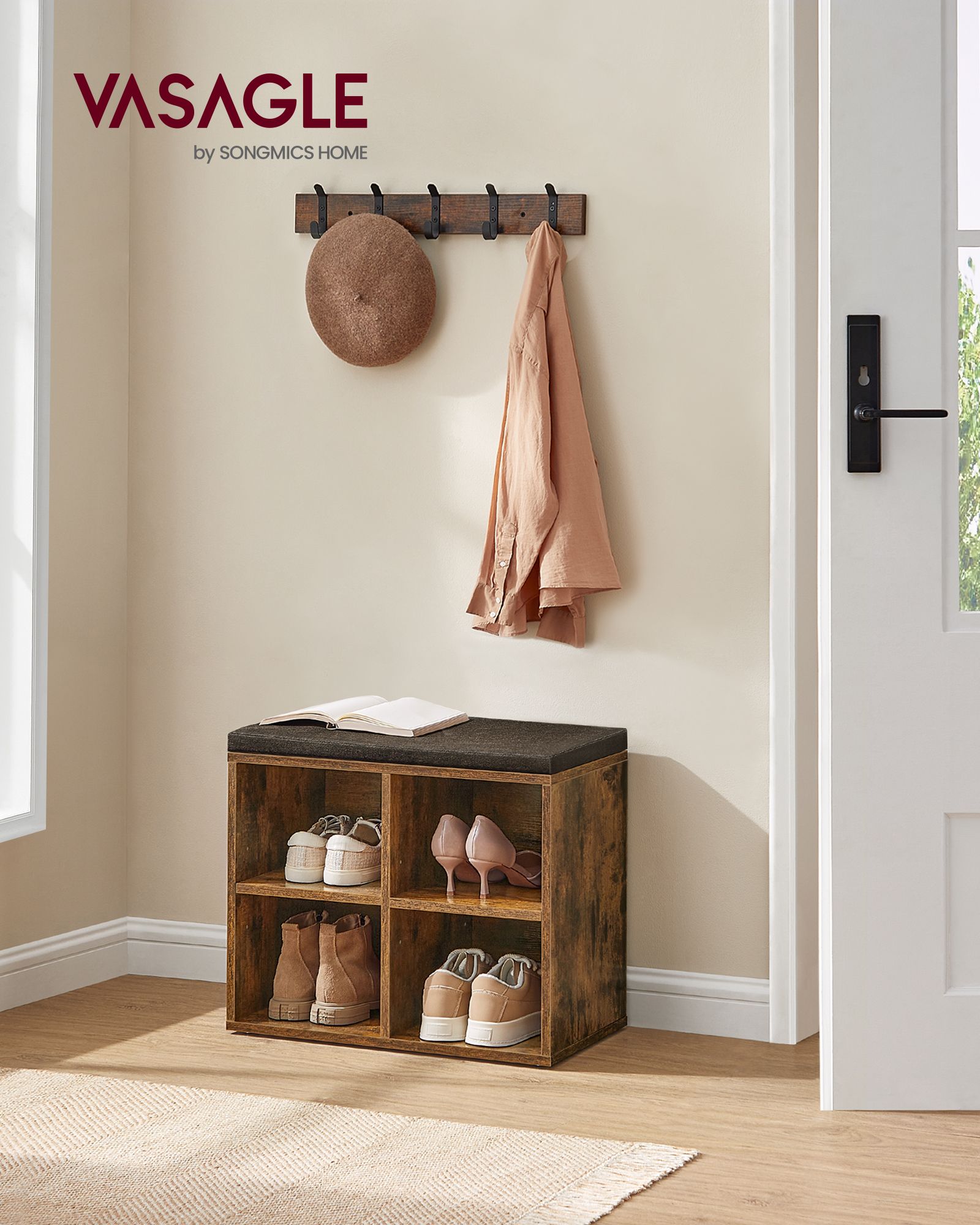 Skobänk med 4 fack – Vintage Brown – Chestnut brown