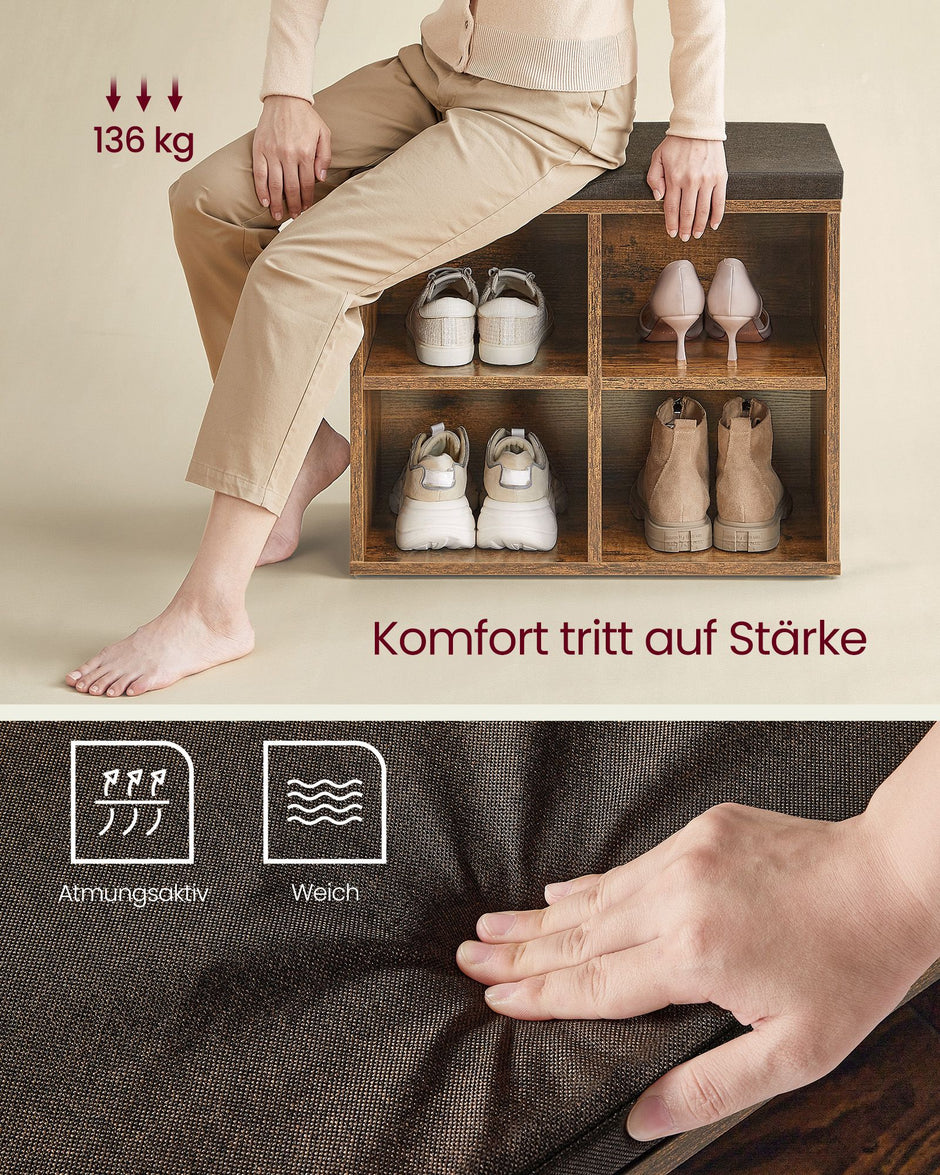 Skobänk med 4 fack – Vintage Brown – Chestnut brown