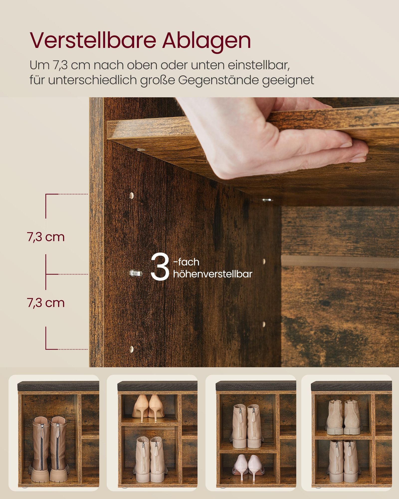 Skobänk med 4 fack – Vintage Brown – Chestnut brown