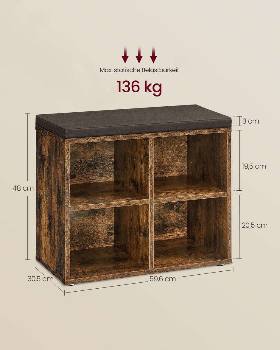 Skobänk med 4 fack – Vintage Brown – Chestnut brown