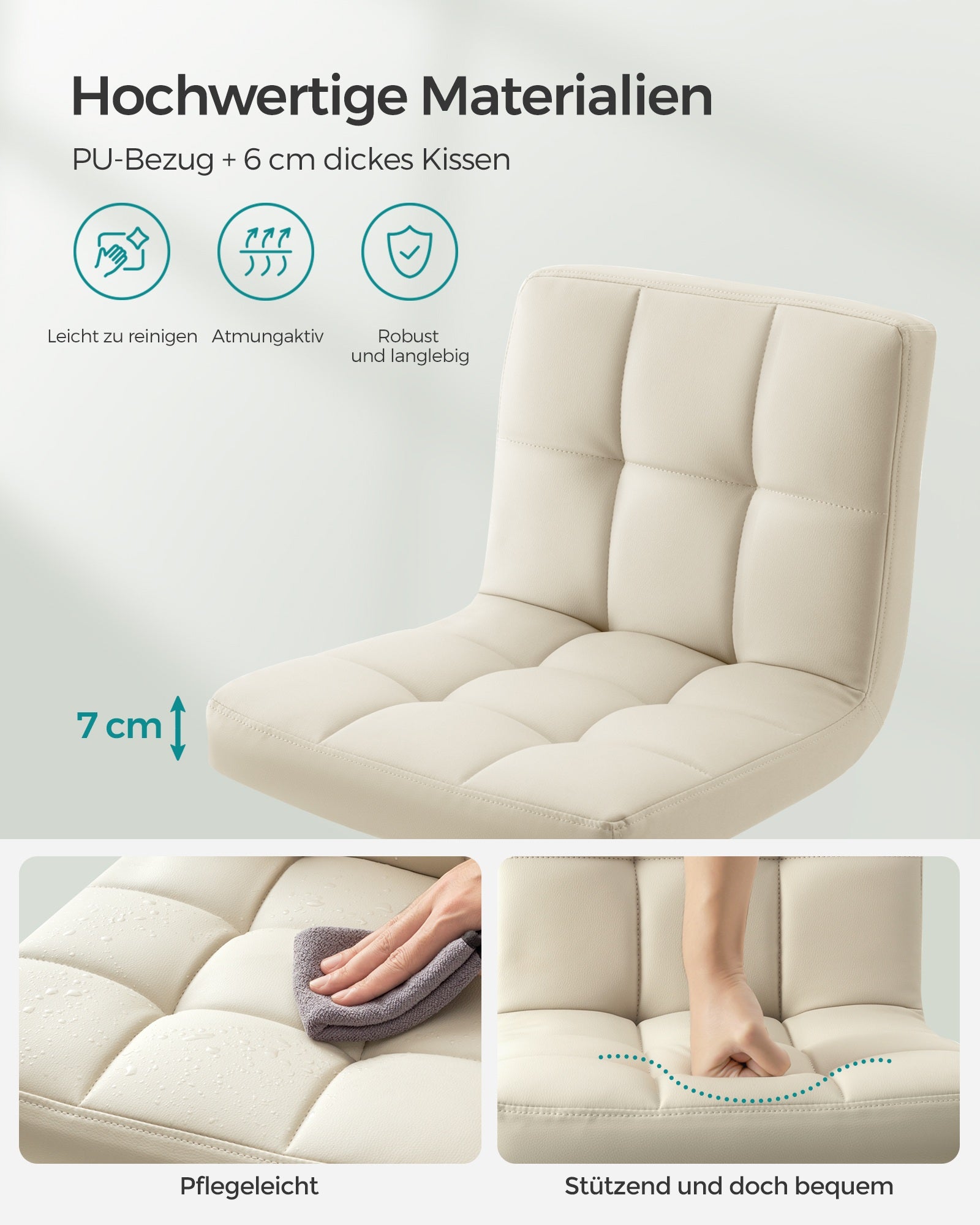 Barkrukken - Set van 2 - In Hoogte Verstelbaar - Met Rugleuning - Zandbeige