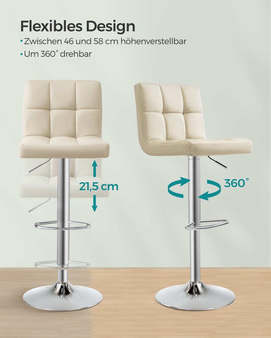 Barkrukken - Set van 2 - In Hoogte Verstelbaar - Met Rugleuning - Zandbeige