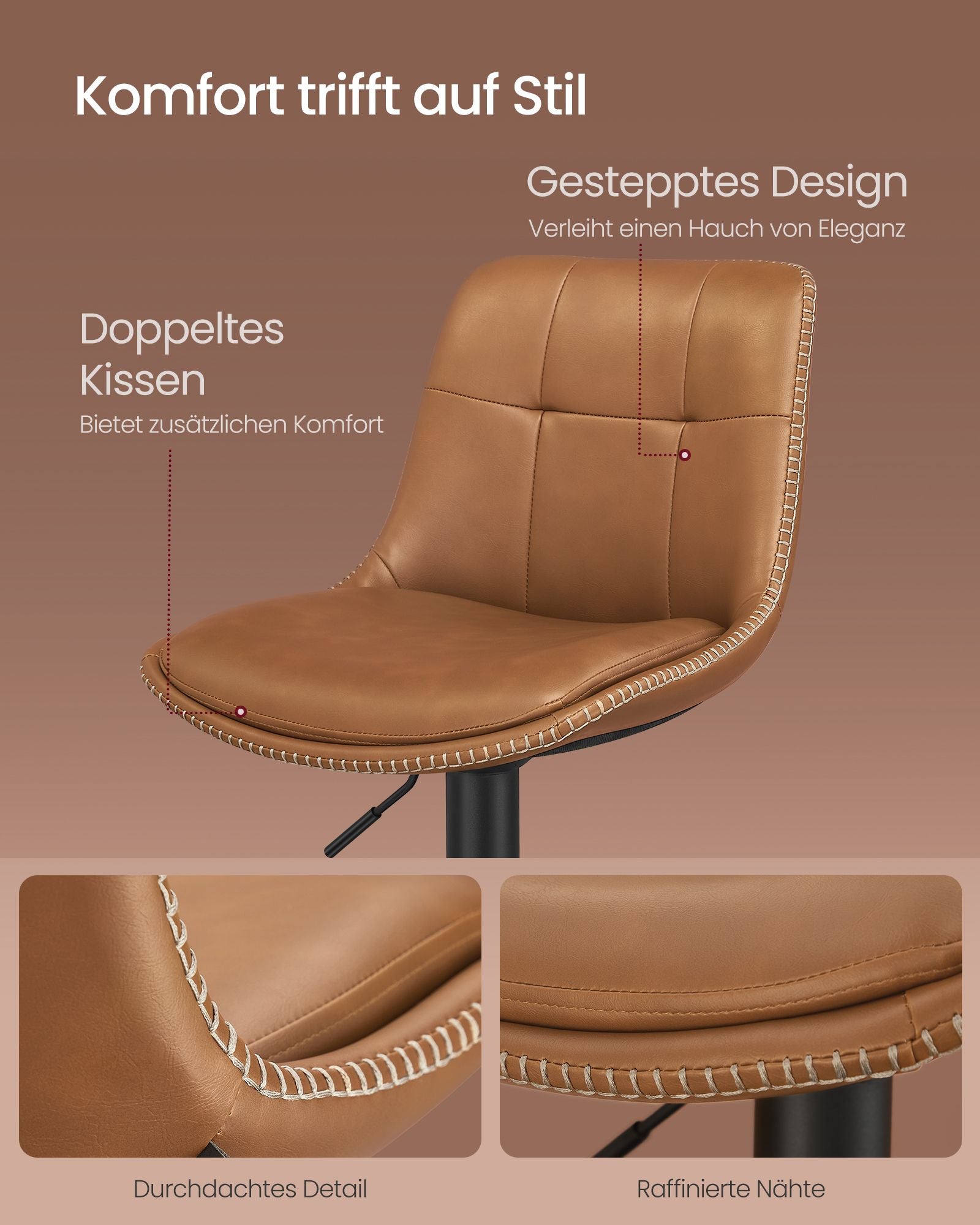 Barstol - uppsättning av 2 - med ryggstöd - Caramel Brown