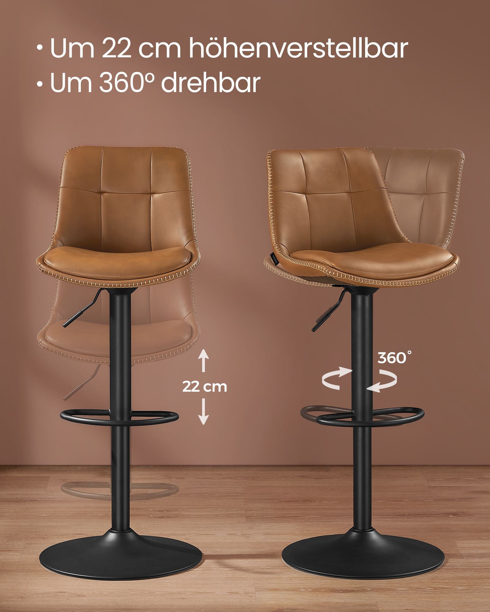 Barstol - uppsättning av 2 - med ryggstöd - Caramel Brown