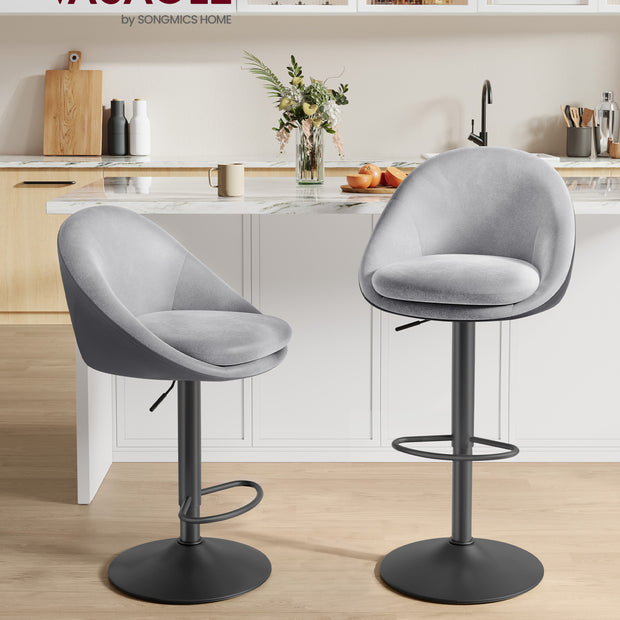 Barstol Set om 2 – Höjdjusterbar – Sammet – Dove Grey Ink Black