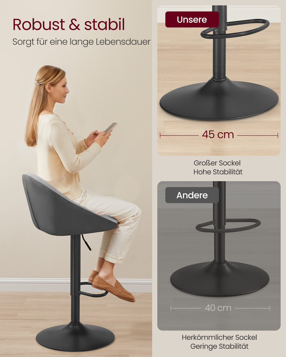 Barstol Set om 2 – Höjdjusterbar – Sammet – Dove Grey Ink Black