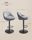 Barstol Set om 2 – Höjdjusterbar – Sammet – Dove Grey Ink Black