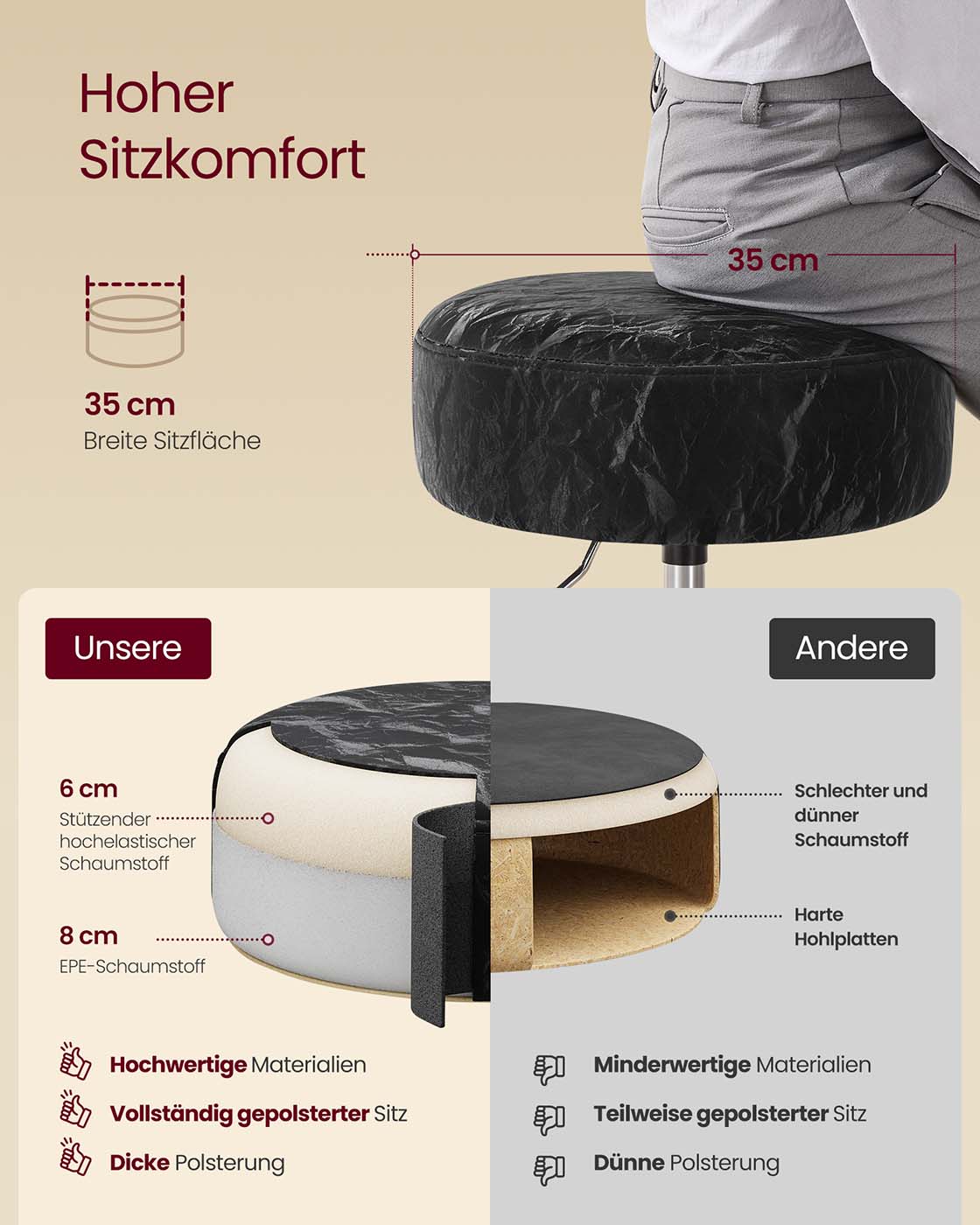 Sminkpall – Höjdjusterbar och vridbar – Bläcksvart