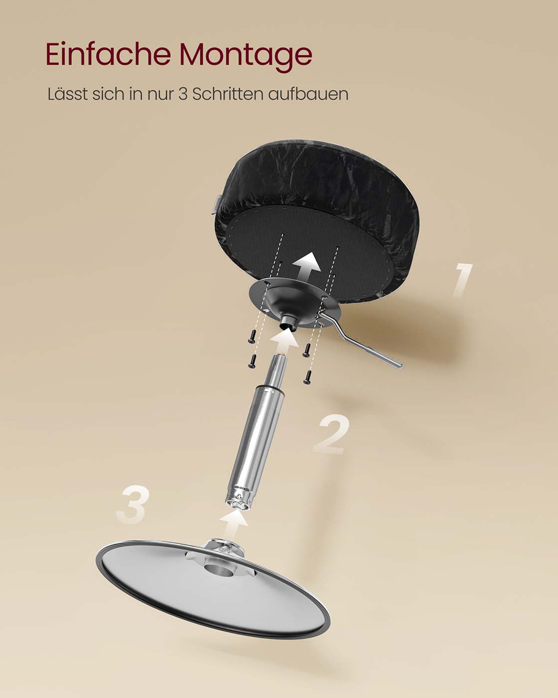 Höjdjusterbar och 360 ° roterande sminkpall bläcksvart