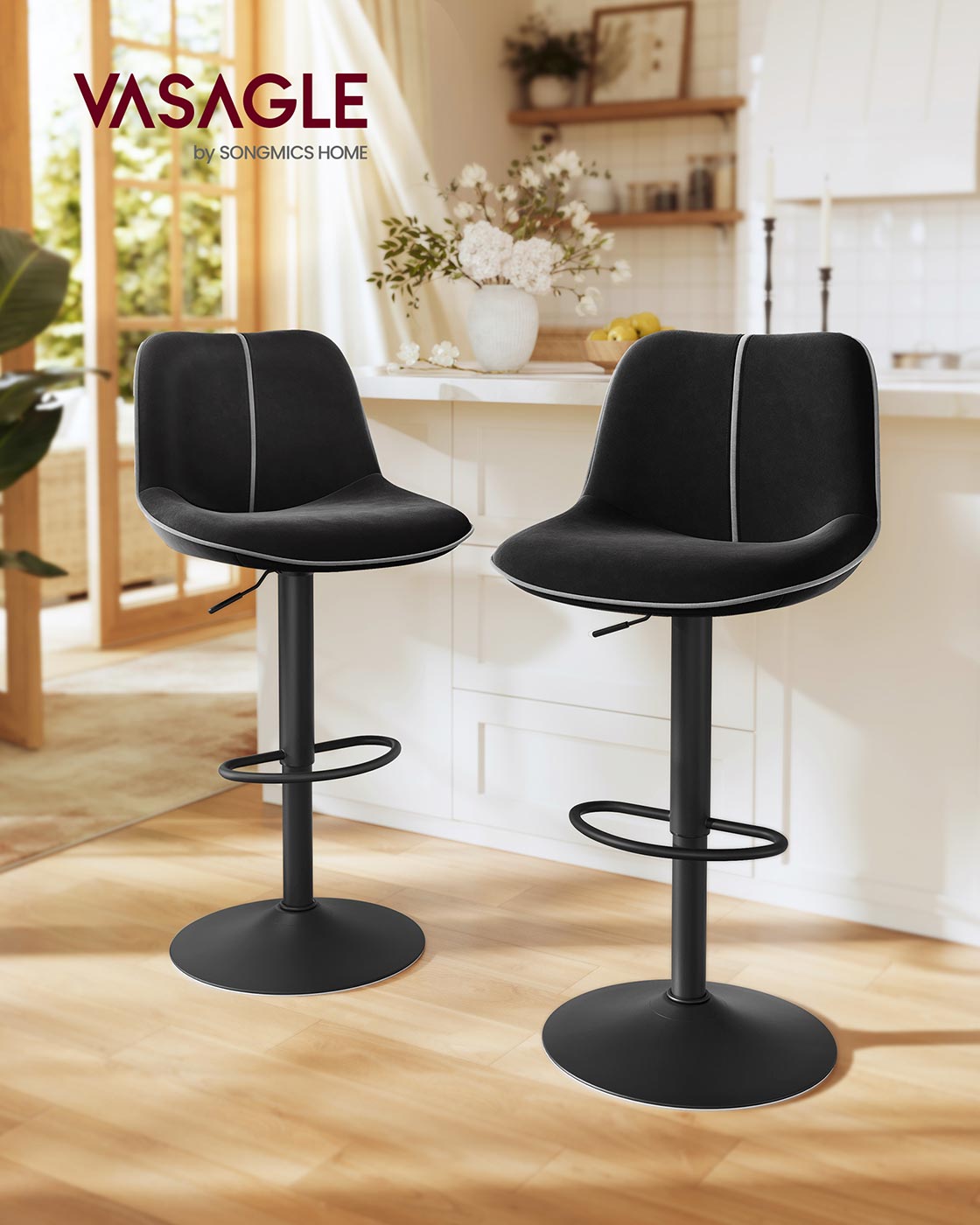 Barstolsuppsättning - Höjdjusterbar - roterande säte - sammet klädsel