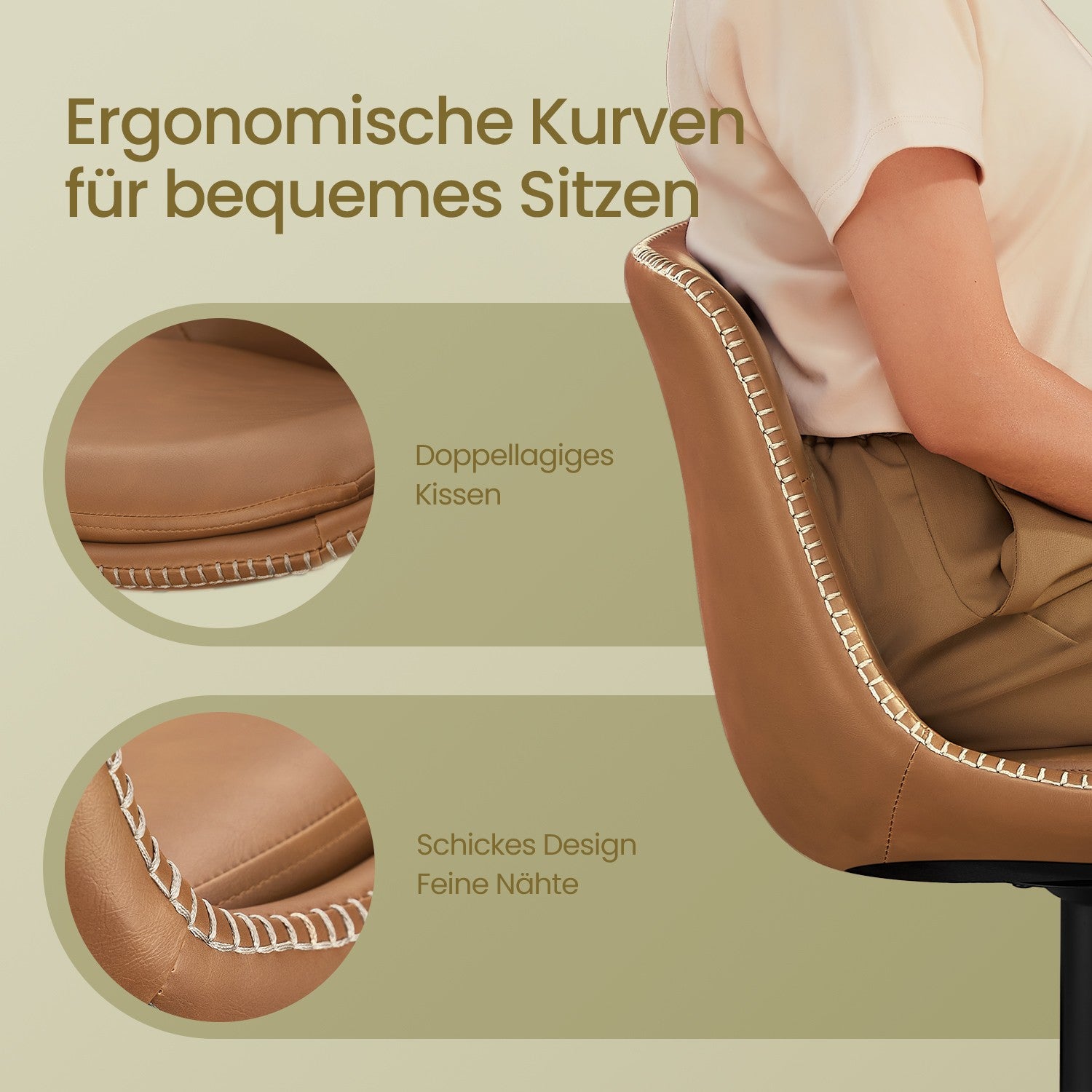 Barstolar Set om 2 med ryggstöd Caramel Brown