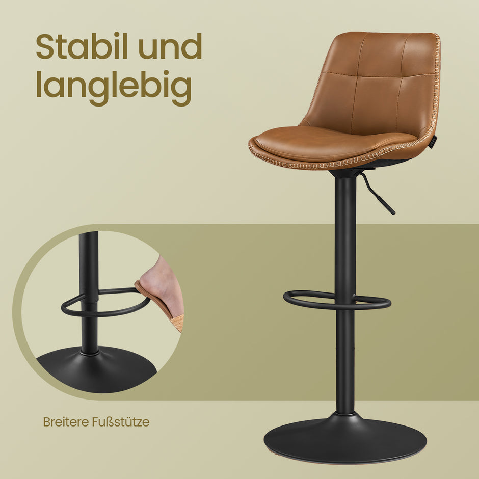 Barstolar Set om 2 med ryggstöd Caramel Brown