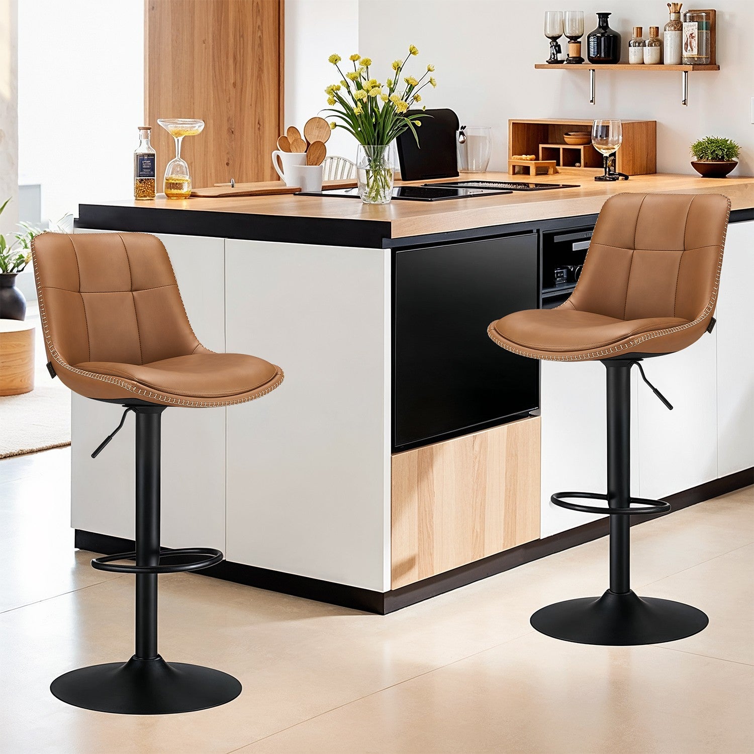 Barstolar - Uppsättning av 2 - med ryggstöd - Caramel Brown