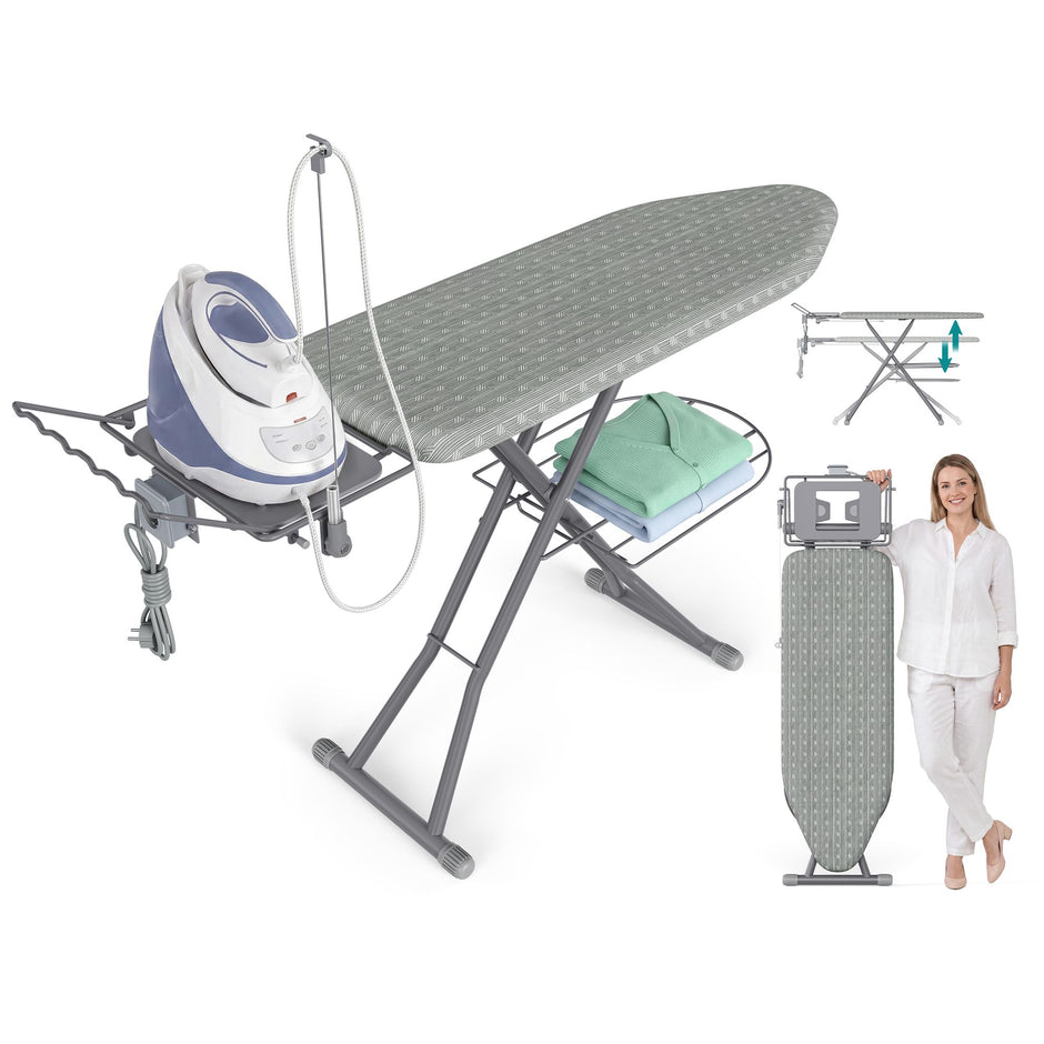 Strijkplank - Met Stopcontact en Ablage - In Hoogte Verstelbaar - Duifgrijs - 160 x 38 x 72,5-90 cm