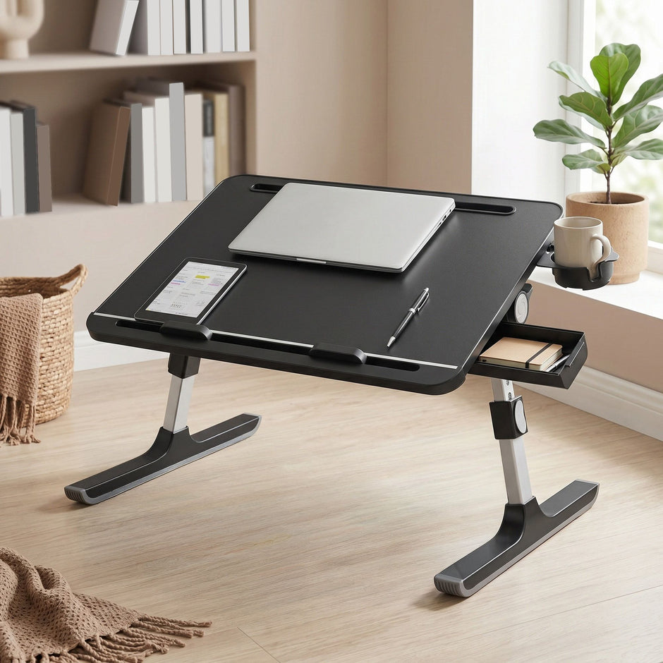 Laptoptafel - Opklapbaar - In Hoogte Verstelbaar - 56 x 40 cm - Zwart