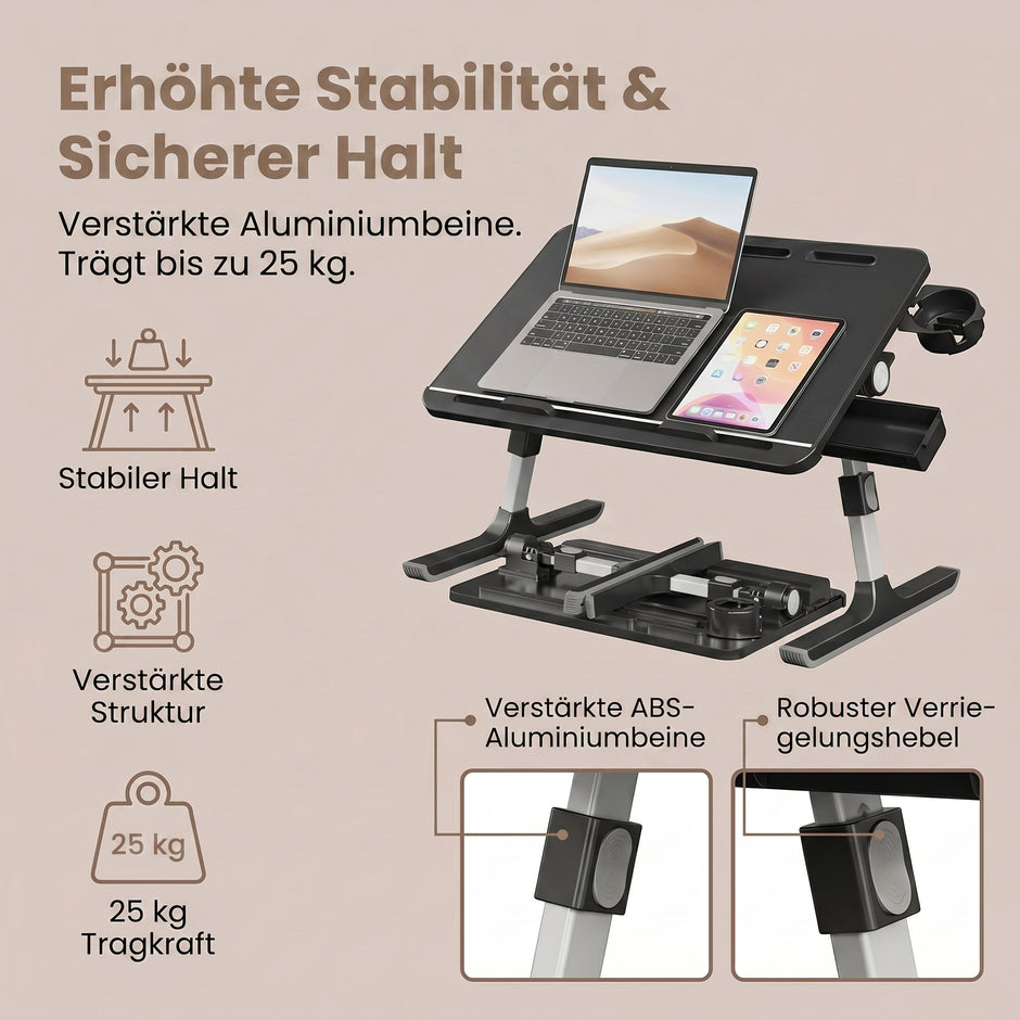 Laptoptafel - Opklapbaar - In Hoogte Verstelbaar - 56 x 40 cm - Zwart