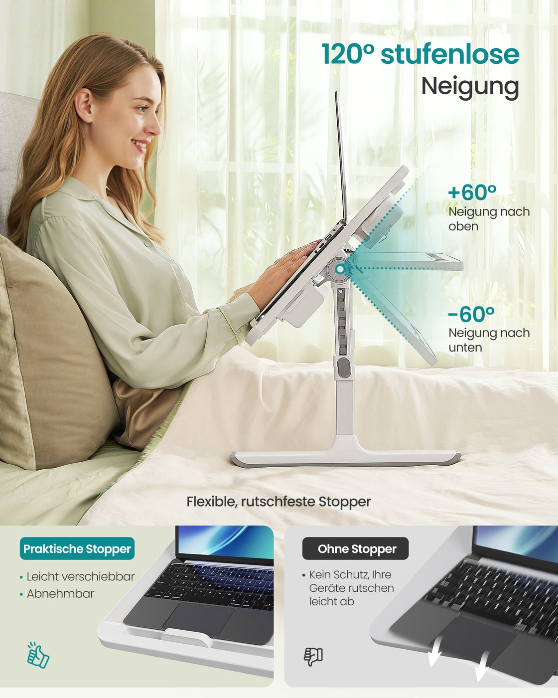 Laptoptafel - 56 x 40 cm - Kantelbaar - Met Bekerhouder - Grijs