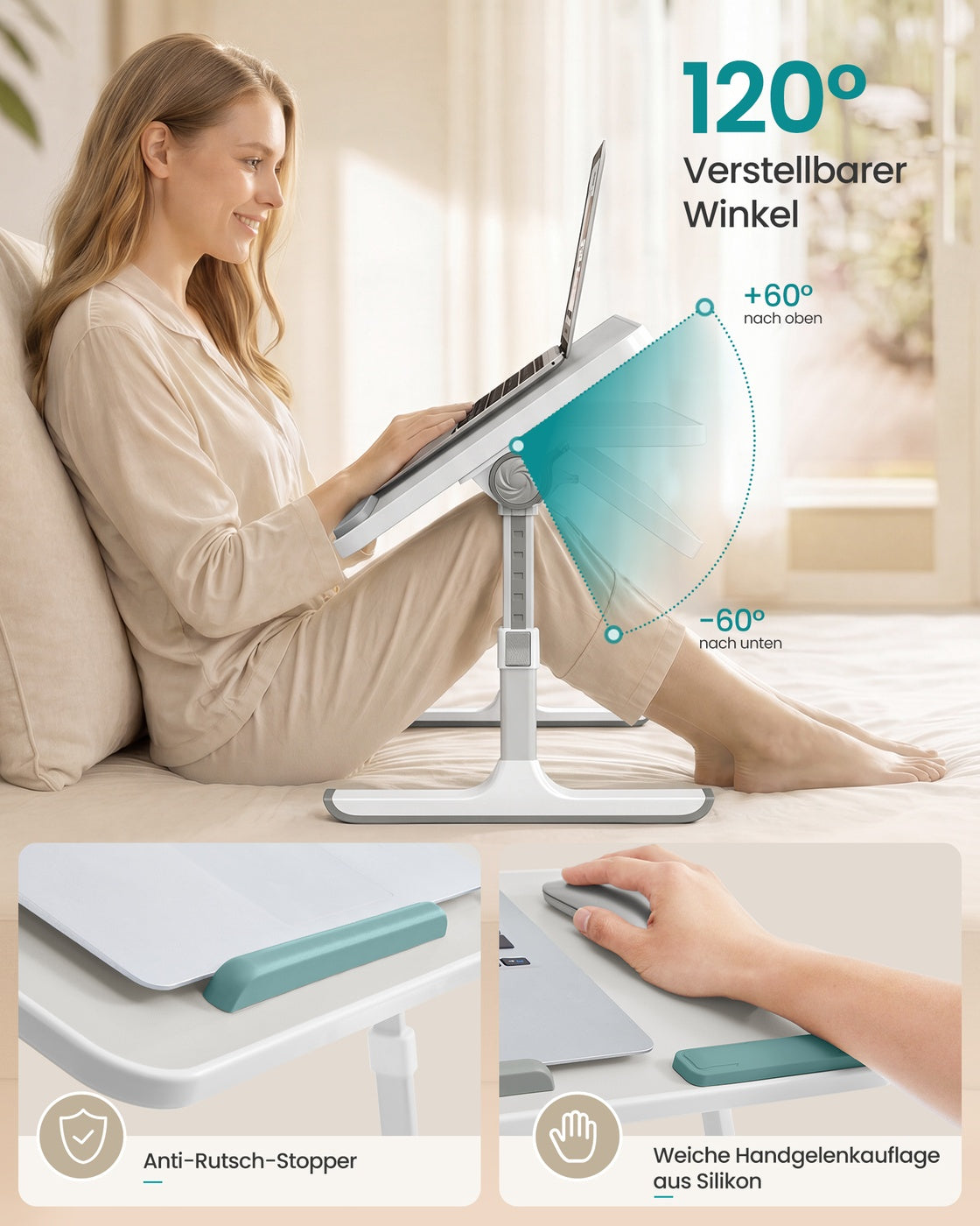 Laptoptafel - 52 x 30 cm - Met Lade - Aluminium Frame - Grijs