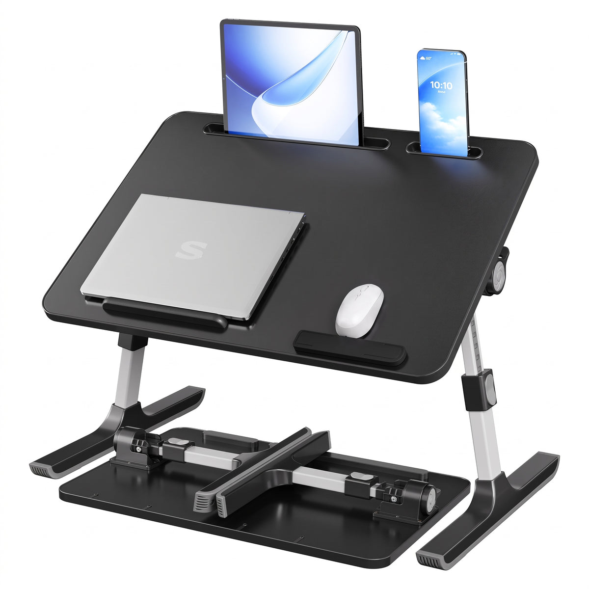 Laptoptafel voor op Bed – Aluminium – Met Lade en Tabletsleuf – 60 x 40 x 25 cm – Inktzwart