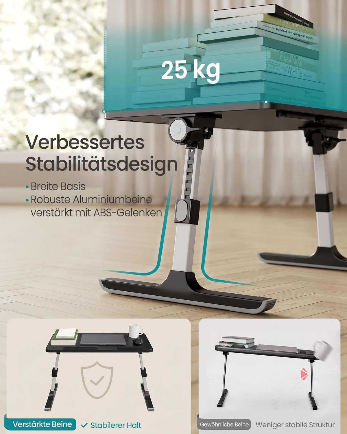 Laptoptafel voor op Bed – Aluminium – Met Lade en Tabletsleuf – 60 x 40 x 25 cm – Inktzwart