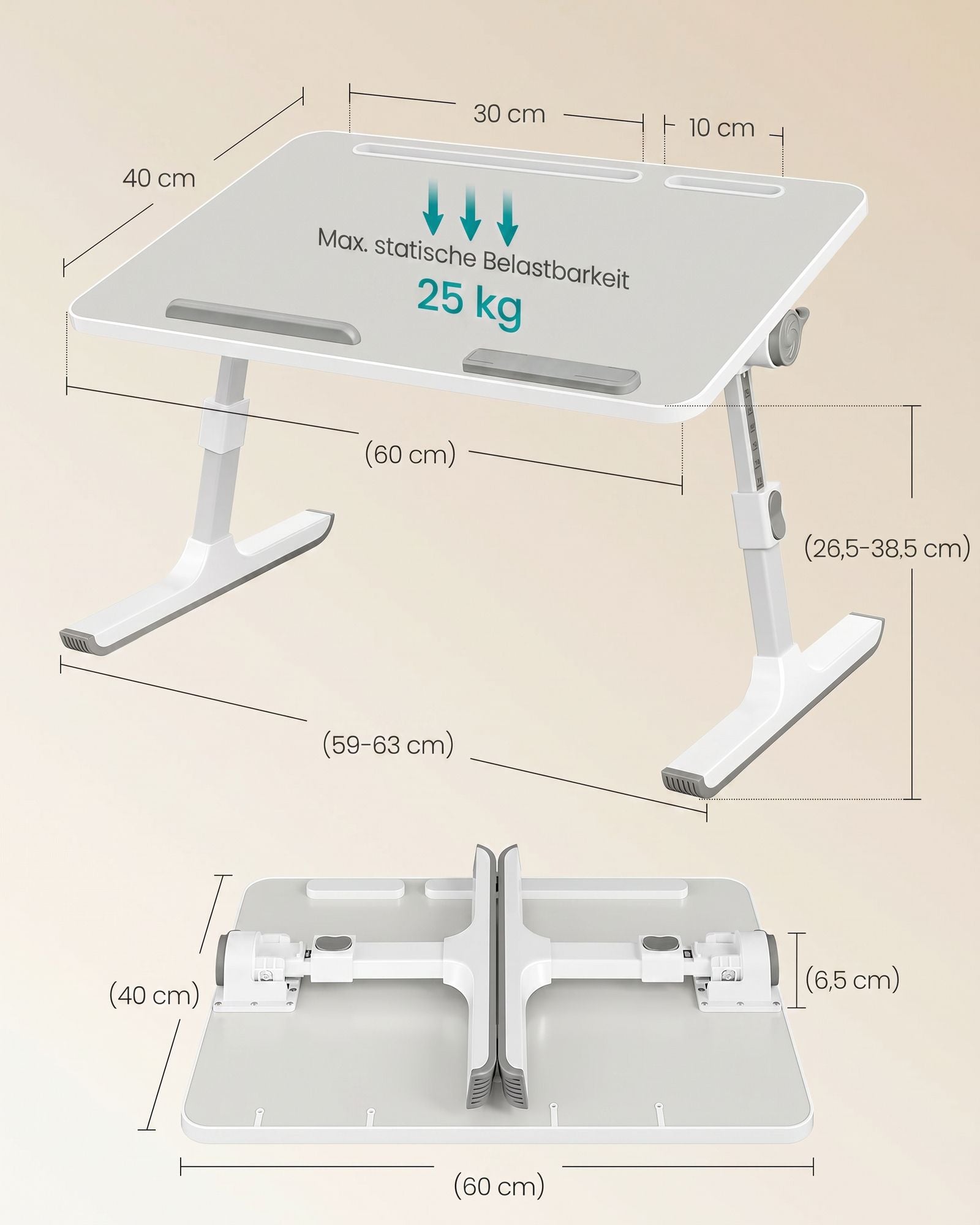 Laptoptafel - Met Lade - Voor Bed en Bank - Matzwart - 60 x 40 x 25 cm