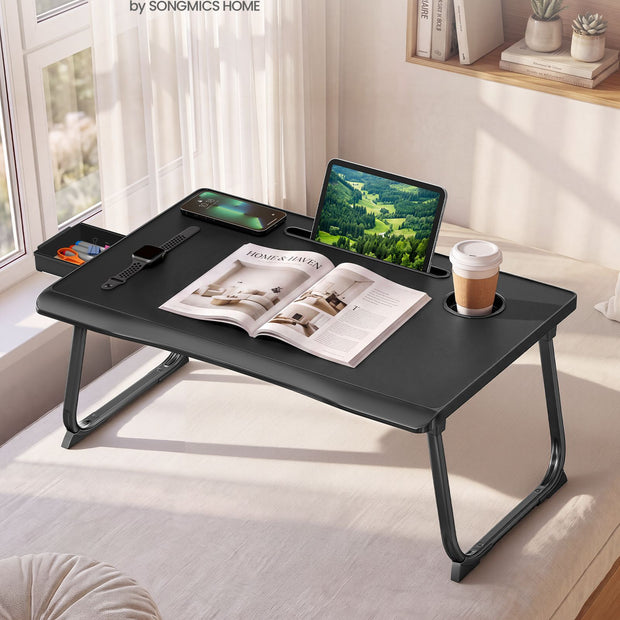 Laptoptafel voor op Bed – Inklapbaar – Met Lade – 60 x 40 x 27 cm – Inktzwart