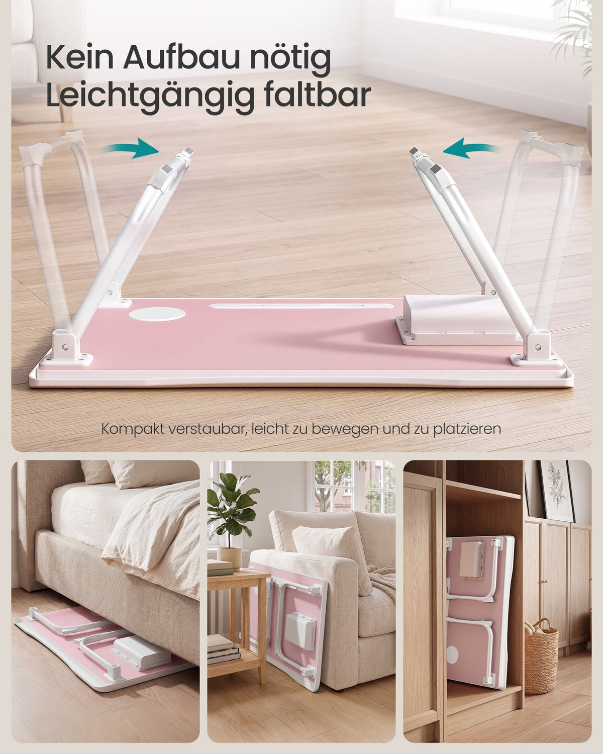Laptoptafel voor op Bed – Inklapbaar – Met Lade – 60 x 40 x 27 cm – Pastelroze