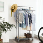 Pälsställ på hjul - dubbelstång - utdragbar - max. Lastkapacitet 70 kg - svart