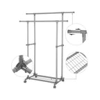 Pälsställ på hjul - dubbelstång - utdragbar - max. Lastkapacitet 70 kg - svart