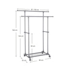 Pälsställ på hjul - dubbelstång - utdragbar - max. Lastkapacitet 70 kg - svart