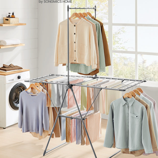 Torkställ – 2 nivåer och 2 vingar – stål – grå