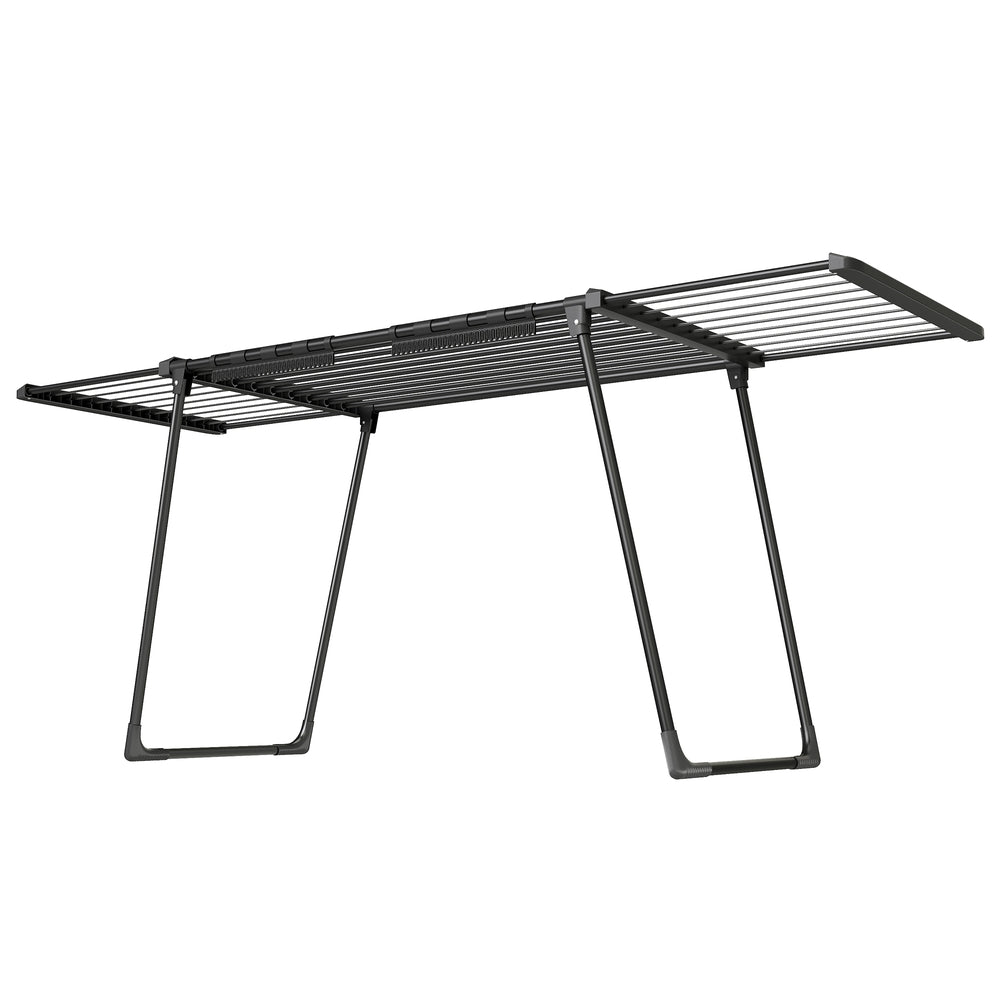 Wasdroogrek - 62,5 x (113,5-200) x 90 cm - 22 m² droogoppervlak - uitschuifbare zijvleugels - opvouwbaar - zwart - maximale draagkracht 24 kg