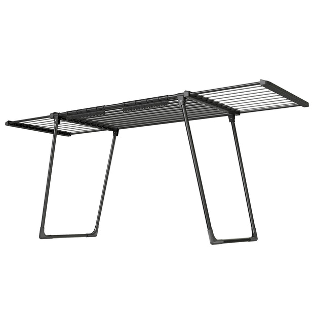 Wasdroogrek - 62,5 x (113,5-200) x 90 cm - 22 m² droogoppervlak - uitschuifbare zijvleugels - opvouwbaar - zwart - maximale draagkracht 24 kg