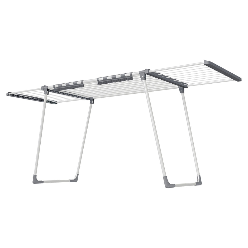 Wasdroogrek - 62,5 x (113,5-200) x 90 cm - 22 m² droogoppervlak - uitschuifbare zijvleugels - opvouwbaar - wit-grijs - maximale draagkracht 24 kg