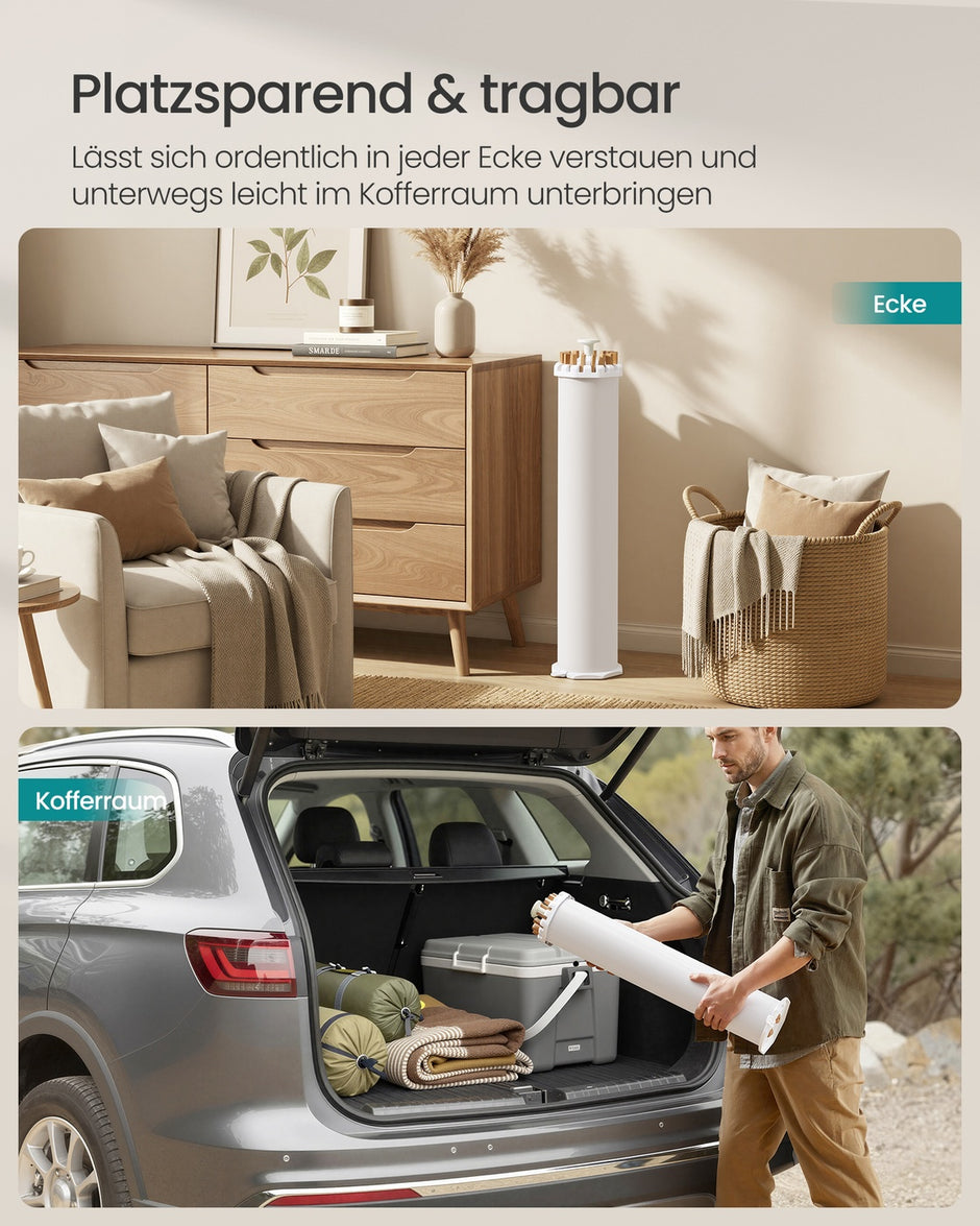 Wasdroogrek - 112 x 112 x 122 cm - Opvouwbaar, draaibaar, uitschuifbaar - Natuurlijke kleur - Maximale draagcapaciteit: 24 kg