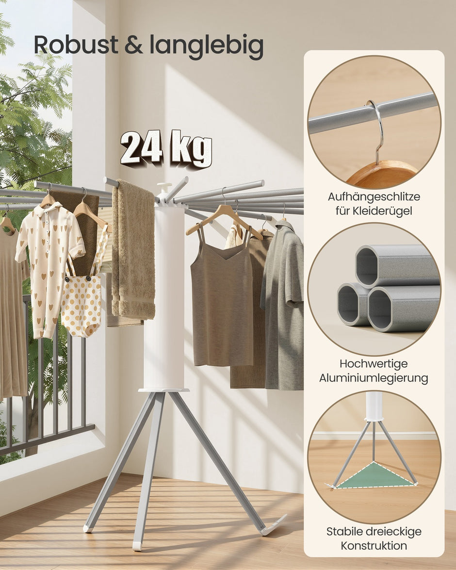 Wasdroogrek - 112 x 112 x 122 cm - Opvouwbaar - Draagbaar - Zilver - Max. draagkracht 24 kg