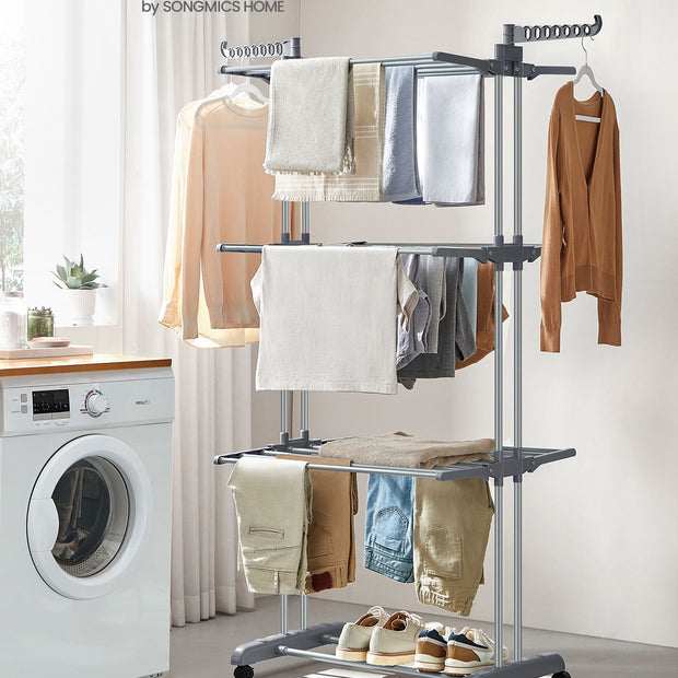 Torkställ - 4 nivåer - fällbara vingar - grå