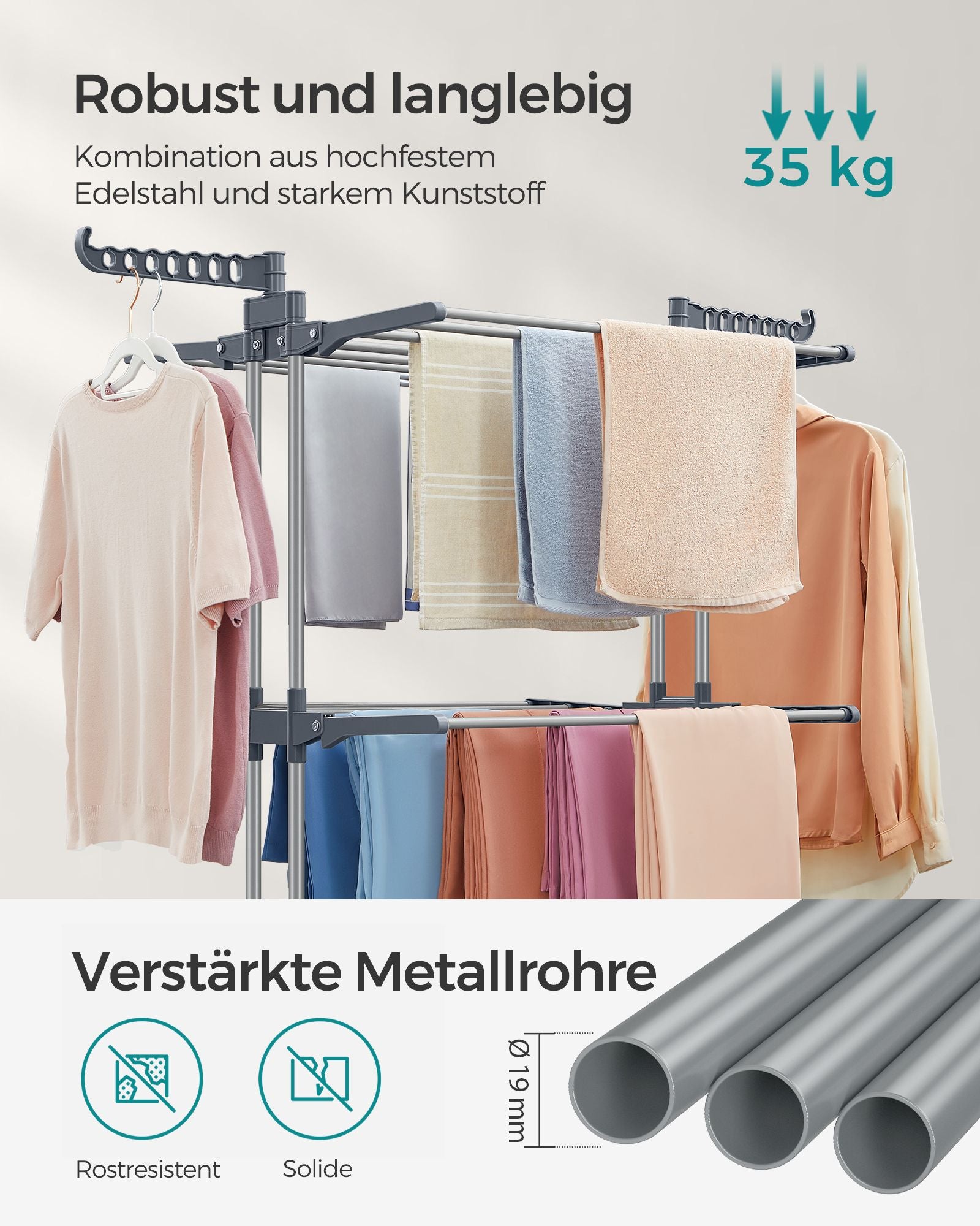 Daring Rack - 4 nivåer - vikbara vingar - grå hjul