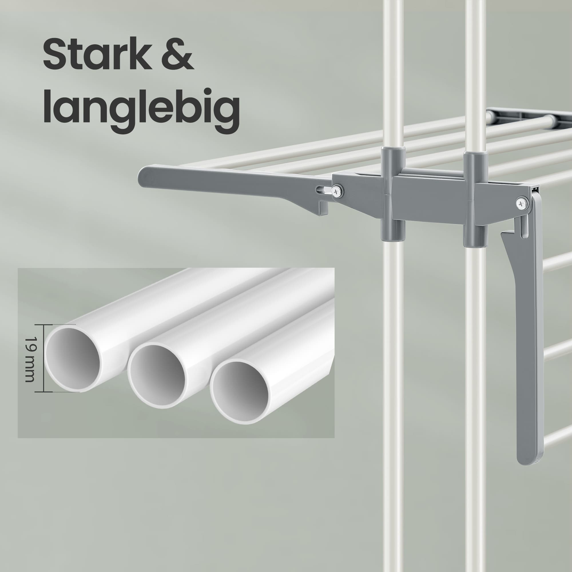 Torkställ - vikbar tvättställ - 173 cm hög - rostfritt stål - grått