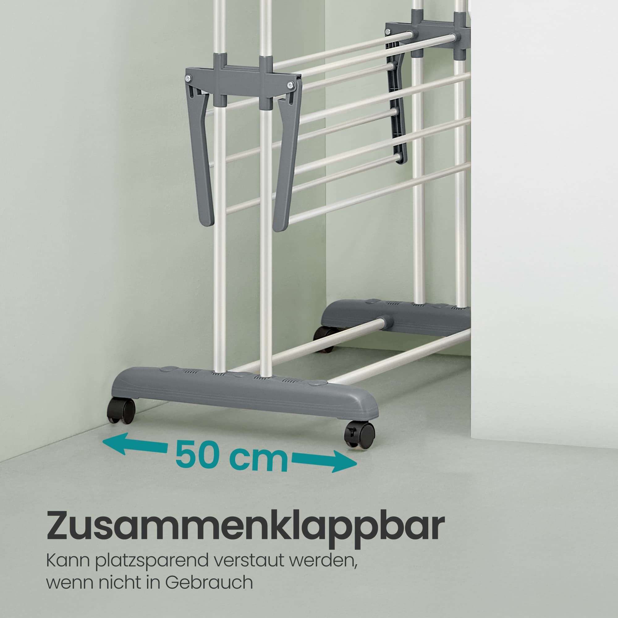 Torkställ - vikbar tvättställ - 173 cm hög - rostfritt stål - grått