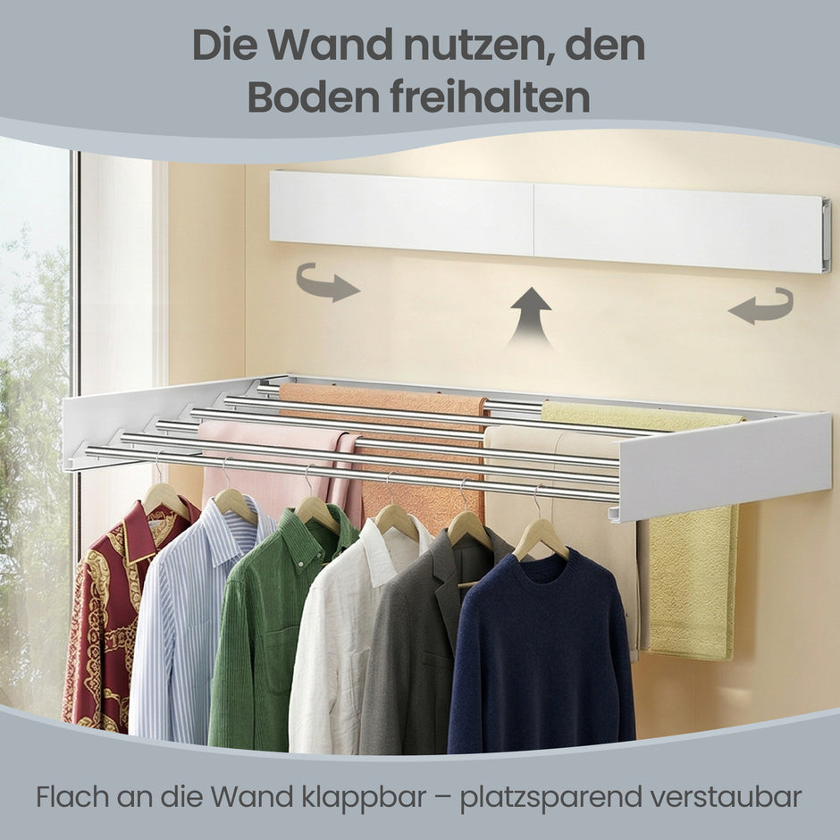 Wanddroogrek - Uitschuifbaar - 6 Stangen - 100 cm - Wit
