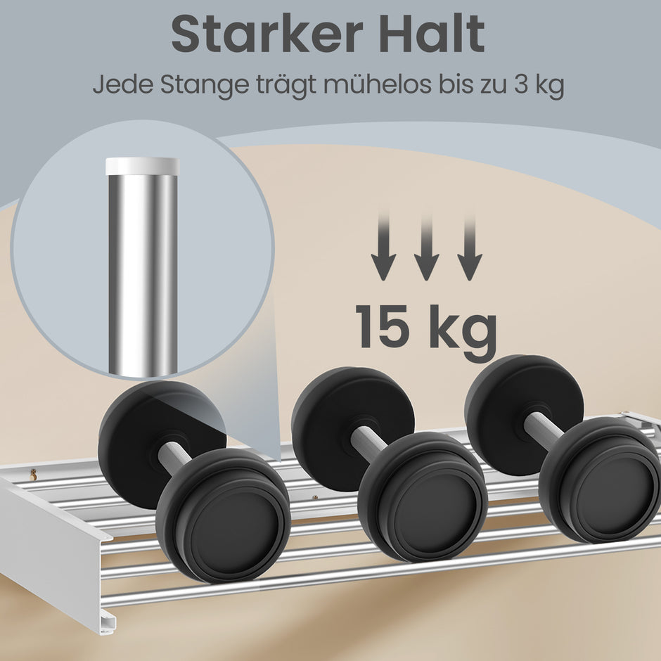 Wanddroogrek - Uitschuifbaar - 6 Stangen - 100 cm - Wit