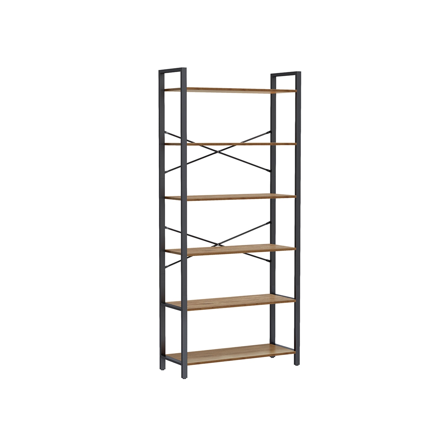Bokhylla-6 nivåer-30 x 80 x 186 cm-dark valnöt-svart