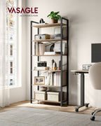Bokhylla-6 nivå-industriell design-kamelbruin bläck svart