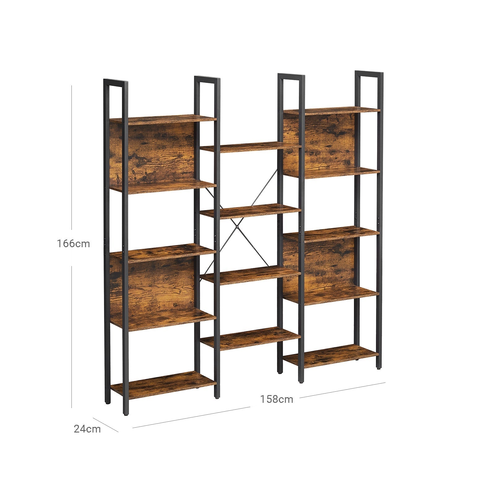 Bokhylla – Robust stålram – Vintage Brun/Svart