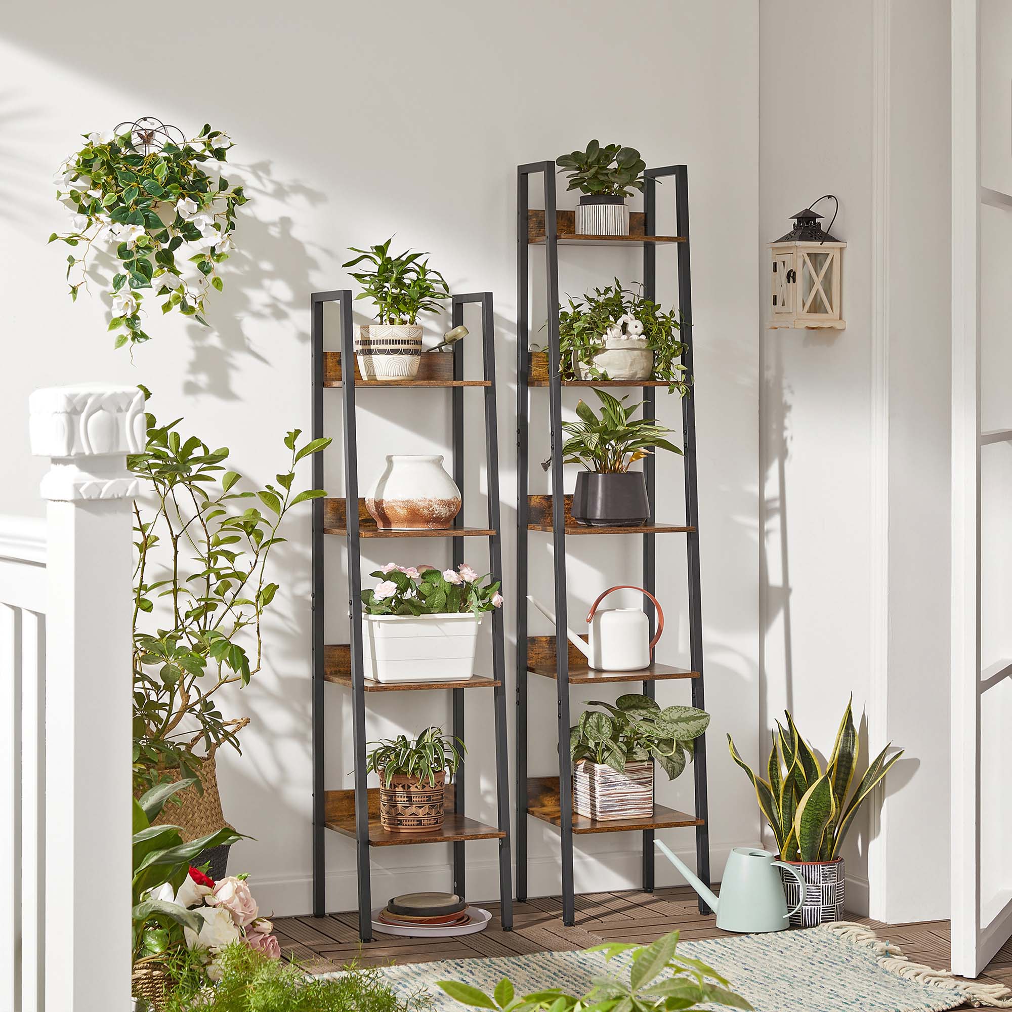 Bokhylla - Ladderboard - med 5 hyllor - metallram - brun / svart