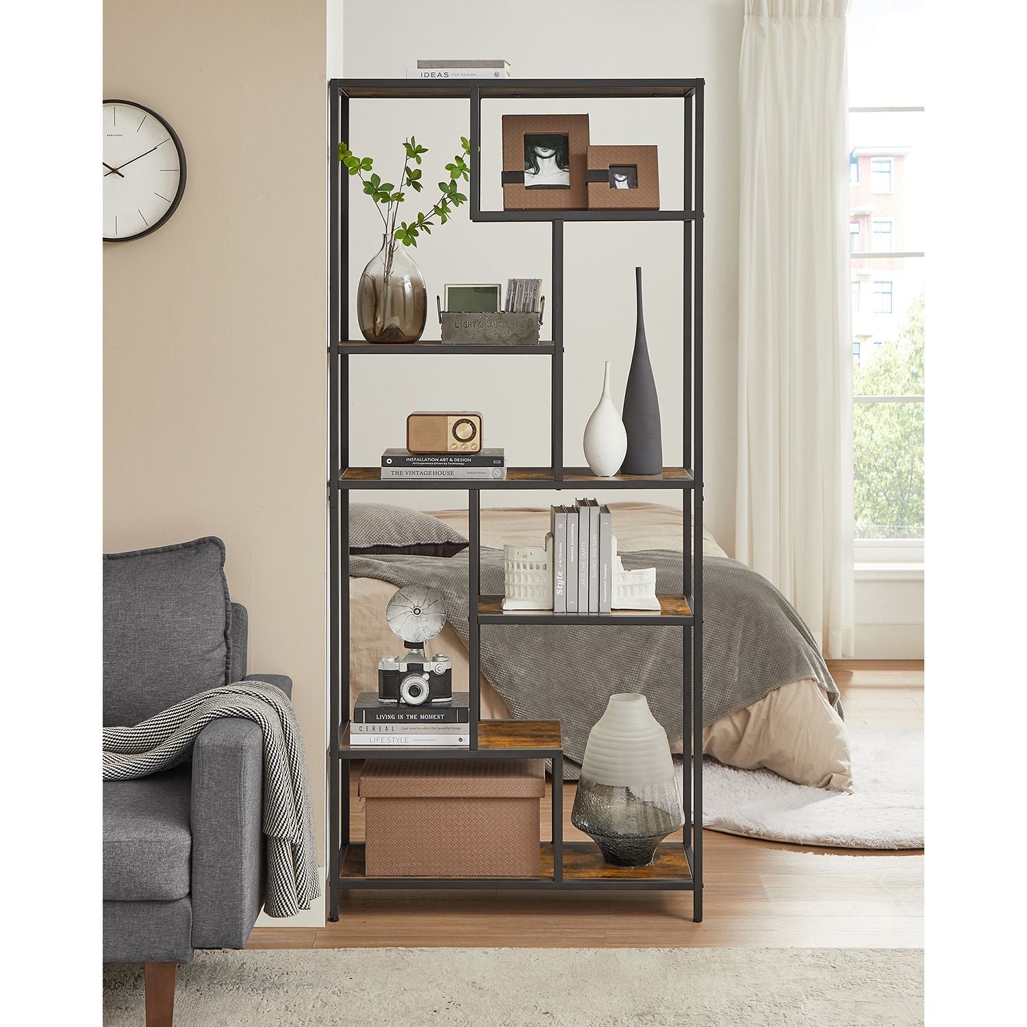 Bokhylla - Dekorskåp - vardagsrumskåp - förvaringsskåp - Stående skåp - väggskåp - Vintage Brown
