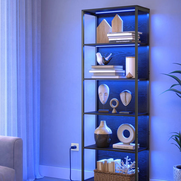 Bokhylla med belysning – 6 nivåer – Ebony Black