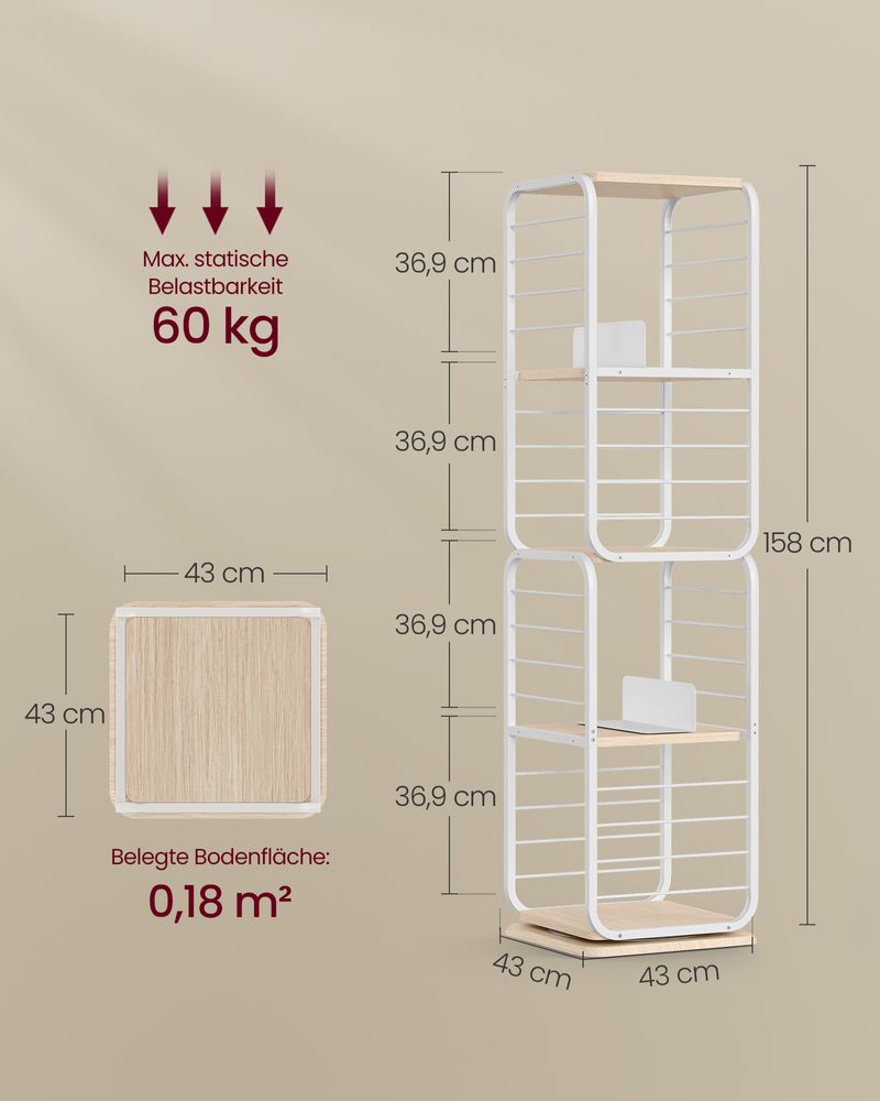 Bokhylla - vardagsrumskåp - 4 lager - med bokstöd - Wood - White