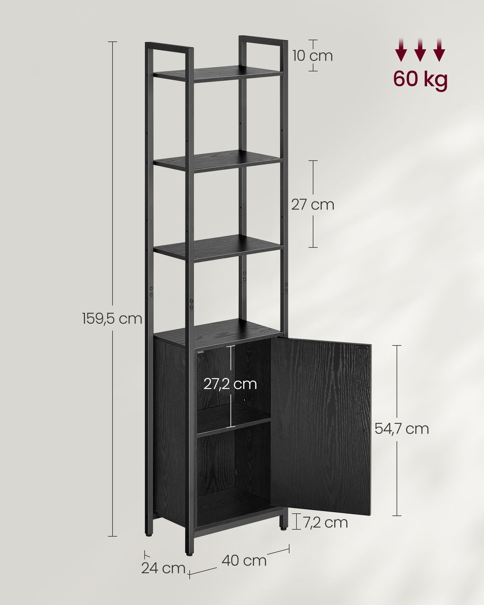 Bokhylla 24 x 40 x 159,5 cm ebenholts svart-bläck svart